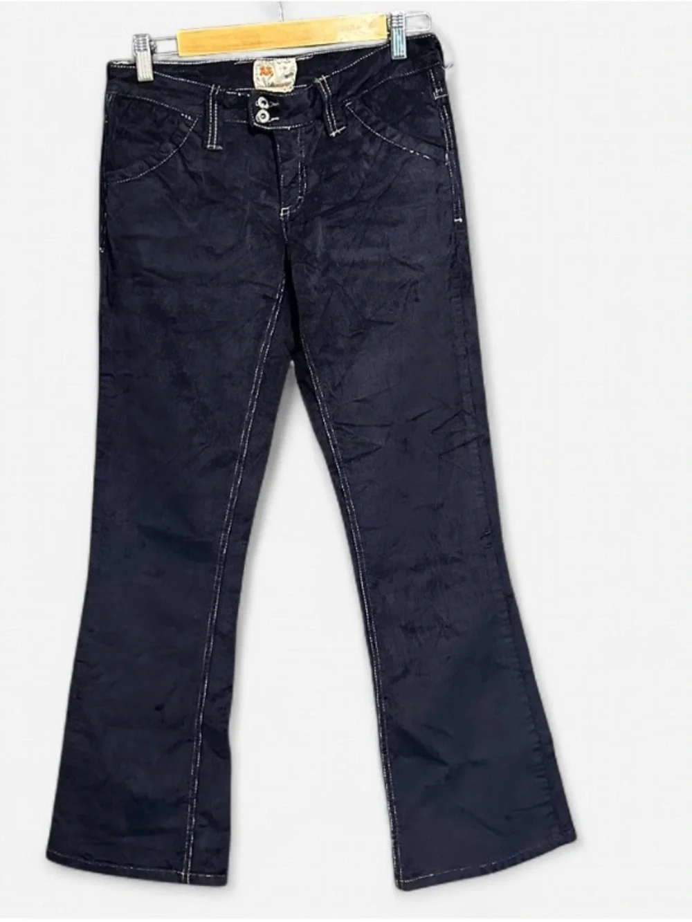 Vintage Y2K Twill 22 Navy Corduroy Low Rise Flare Jeans Indie Sleaze Sizec28